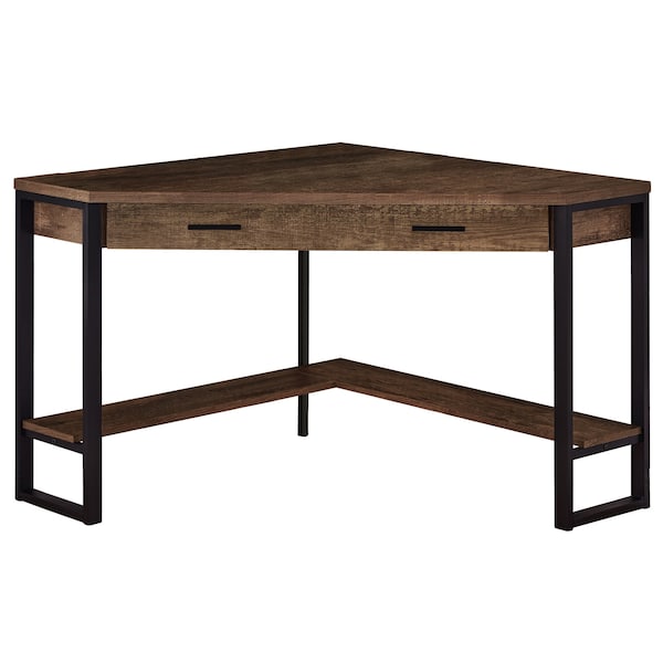 Computer Desk, Home Office, Corner, Storage Drawers, 42"L, Work, Laptop, Metal, Brown, Black